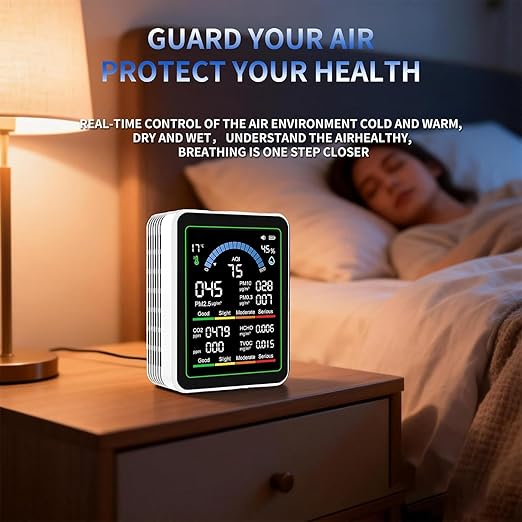 10 in 1 Indoor Air Quality Monitor, Air Tester, Portable Smartair Quality Tester for CO2 | TVOC | HCHO | Temp | AQI | PM0.3-1 Detection Suitable for Home, Cars, Plants, Pets and Hotels