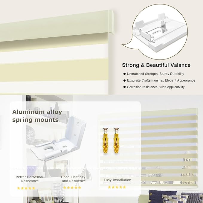 MING CHEN Motorized Blinds with Remote, Built-in Rechargeable Motor Smart Automatic Window Shades, Custom Size Electric Zebra Blinds Compatible with Alexa Google (70% Blackout Light Yellow)