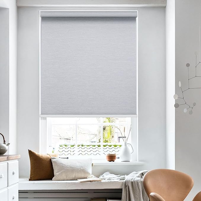 Changshade Custom Size Cordless Roller Shades, Blackout Roller Window Blinds with Thermal Insulated for Office, Living Room, Bedroom, Kitchen, Easy Installation,Grey