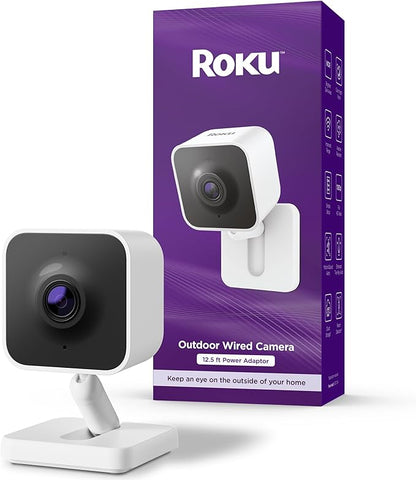 Roku Outdoor Camera - Home Security - IP65 Weather Resistant Wired Security Camera & Pet Monitor with 1080p HD Night Vision, Compatible with Alexa & Google, WDR, Motion & Sound Detection (Renewed)
