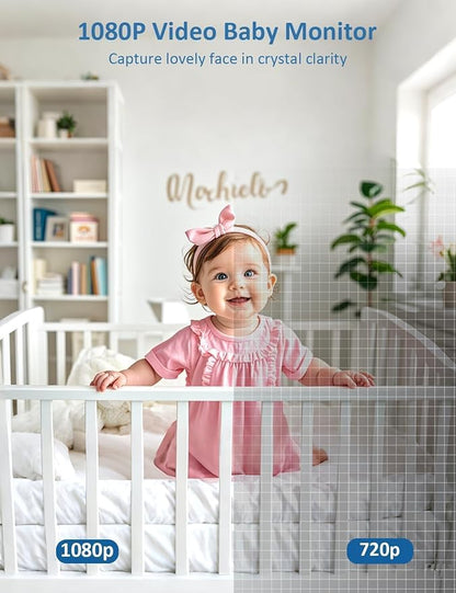 1080P Baby Monitor No WiFi, Pan Tilt 4X Zoom 5000mAh Battery Video Baby Monitor with Camera and Audio, 2-Way Talk, Night Vision, VOX, 1200FT