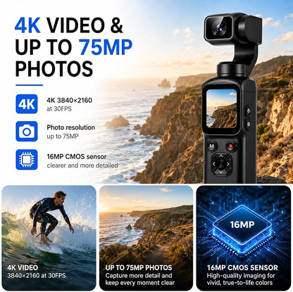 4K Pocket Gimbal Camera with Autofocus and Face Tracking