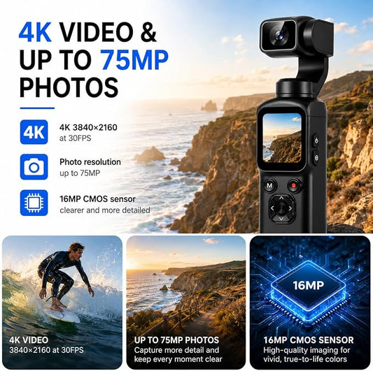 4K Pocket Gimbal Camera with Autofocus and Face Tracking