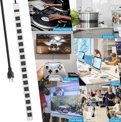 JUNNUJ Metal 16 Outlet Power Strip, Mountable Heavy Duty Power Strip, 1200J Surge Protector Wall Mount Screws Outlet with Switch, Gaming Desk Strips Wide Spaced 15A 125V 1875W, 15 FT 14AWG Power Cord
