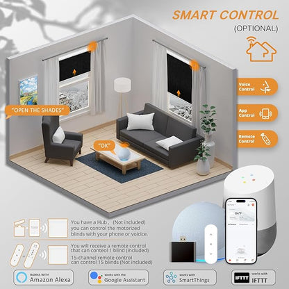 Motorized Blinds with Remote,100% Blackout Smart Blinds for Window Cordless Electric Blinds Compatible with Alexa Google Assistant,Black,30" W x 72" H