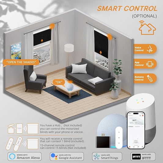 Motorized Blinds with Remote,100% Blackout Smart Blinds for Window Cordless Electric Blinds Compatible with Alexa Google Assistant,Black,36" W x 72" H