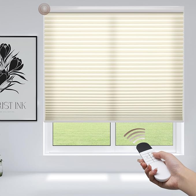 Godark Motorized Light Filtering Cellular Shades Compatible with Alexa/Google Home Electric Blinds Smart Honeycomb Shades for Windows Automatic Blinds with Remote Custom Size-Beige