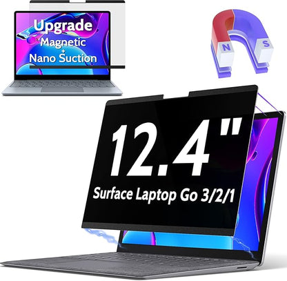 Peslv Magnetic Privacy Screen for Surface Laptop Go 3/2/1 12.4 Inch, Removable Anti Blue Light Glare Filter, Black Security Private Apy Block Protector