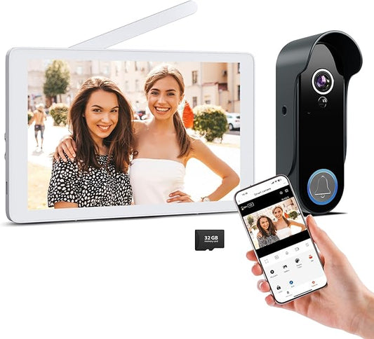Wireless Doorbell Camera with 8" Screen Monitor Smart Video Doorbell Intercom System 1080P WiFi Door Bell Phone with Motion Detection, Night Vision, 2 Way Audio, Local Storage No Monthly Fee, Tuya App