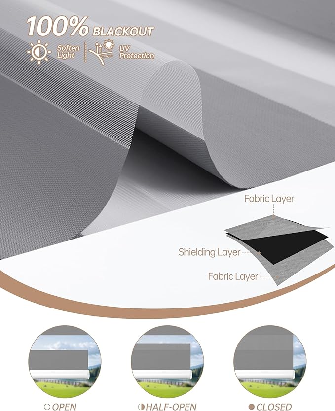 Kincmo Motorized Blinds with Remote, Motorized Zebra Shades Work with Apple Homekit,Alexa,Google Home, Customized Electric Blinds with Remote,App,Voice Control (100% Blackout Gentle Grey)