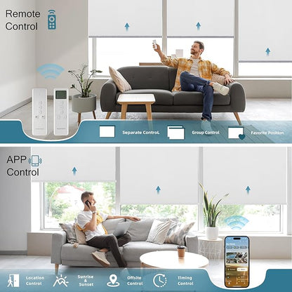 Motorized Blind,Work with Homekit Thread-Enabled, 100% Blackout Smart Shades with Remote Control, Electric Roller Shade, Custom Size,Classic White