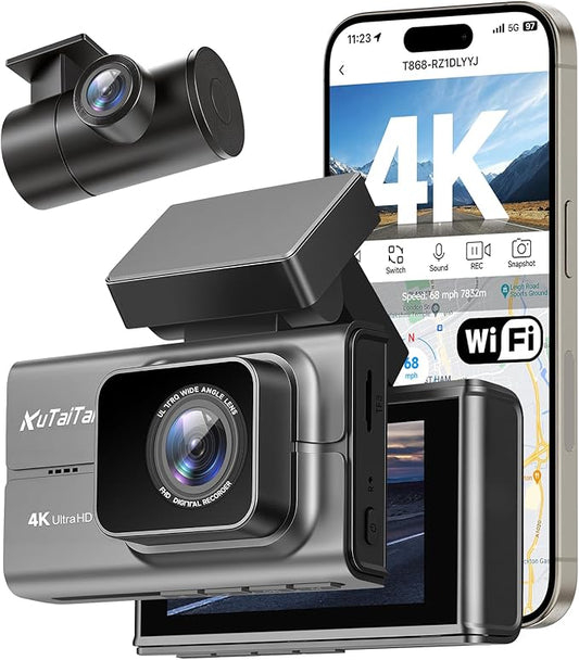 4K Dash Camera Front and Rear, HDR&WDR Night Vision, Dash cam with Built-in WiF, GPS, Car Dashcam with 3" Touch Screen, 170° Wide Angle, Loop Recording, 24H Parking Mode, Supports 256GB Max