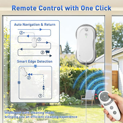 KKI Window Cleaning Robot,Upgraded Window Cleaner Robot, Auto-Dual Spray, Max 3200pa,3 Cleaning Modes & Edge Detection, Remote Control for High-Rise Windows, Glass Door,5Sets Cloths