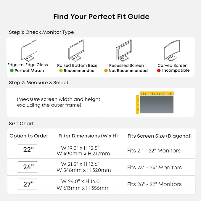 Hanging Privacy Screen Protector for Monitor (Fits 21-22 Inch Frameless), 30°+ Full Privacy & 95% Light Blocking, Instant Setup, 87% Blue Light & 97% UV Block, Office Data Security & Eye Protection