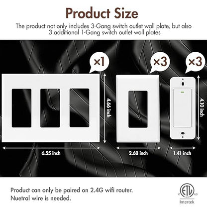 Smart Light Switch Compatible with Alexa and Google Assistant, WiFi Controlled, Schedule and Remote Access, Neutral Wire Required (3 Gang Smart Switch)