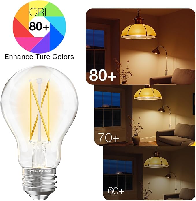 DAYBETTER 24 Pack A19 Vintage LED Edison Bulbs, 60W Equivalent Dimmable LED Bulbs, High Brightness 2700K Warm White, 800 Lumens, 8W E26 Standard Base, CRI80+, Clear Glass Filament Bulb for Living Room