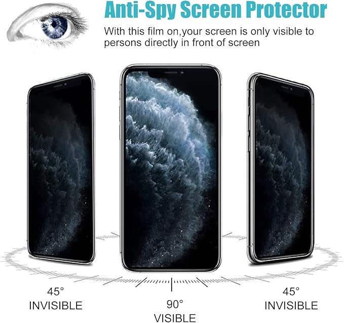 PEHAEL 3+3Pack for iPhone 11 Pro Privacy Screen Protector with Camera Lens Protector Full Coverage Anti-Spy Tempered Glass Film 9H Hardness Easy Installation Bubble Free [5.8 inch]