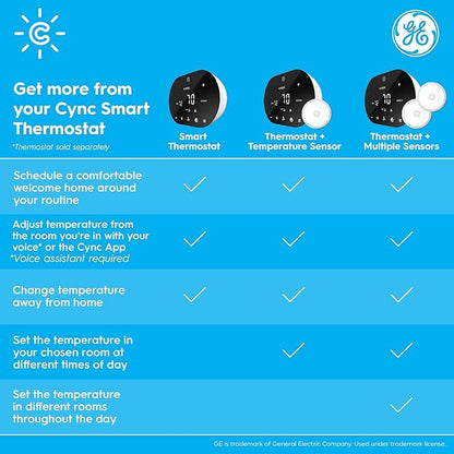 GE Cync Smart Temperature Sensor, Works with Cync Smart Thermostat (Required and Sold Separately) to Reduce Hot and Cold Spots, Easy Mounting and DIY Installation, White