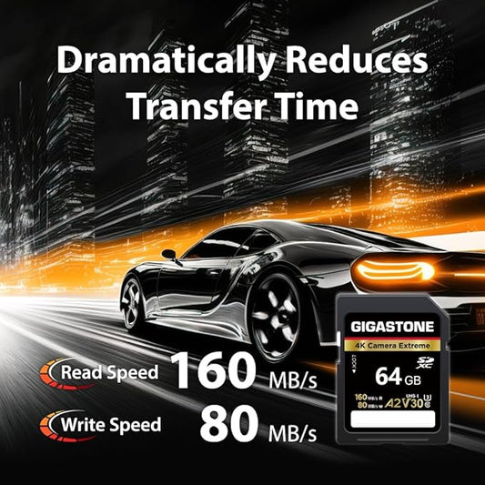 【5-Years Data Recovery】 GIGASTONE 64GB SD Card, 4K Camera Extreme, A2 V30 U3 SDXC Memory Card High Speed UHD Video Compatible with Canon Digital Camera, with 1 Mini case