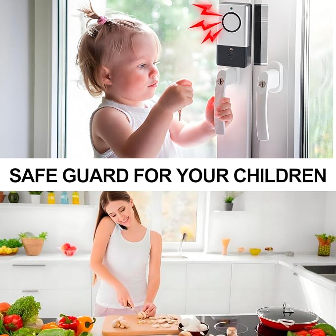 120DB Door Window Alarms for Kids Toddler Safety & Home Anti Intrusion, Entry Alert Chime Triggered When Opened for Store Household Apartment, 8 Pack Silver Gray