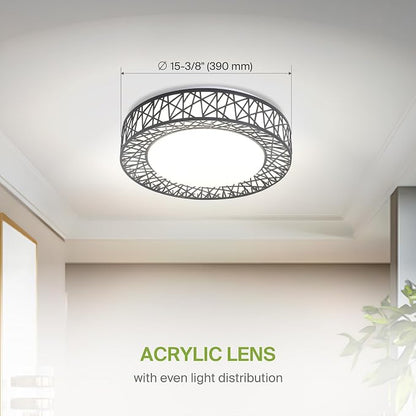 ASD 16 Inch LED Flush Mount Ceiling Light Fixture for Bedroom, 28W 1752LM 5CCT 2700K-5000K, Triac Dimmable Lights, Dining, Living Room, Kitchen Lamps, Modern Home Lighting Fixtures, Black, ETL