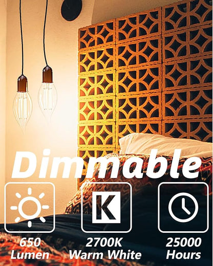 CYLYT E12 Chandelier Bulb 60 watt Equivalent, Dimmable LED Candelabra Light Bulbs 6W, 2700K Warm White 650 Lumen Lightbulbs, CA11, UL Listed, Pack of 6