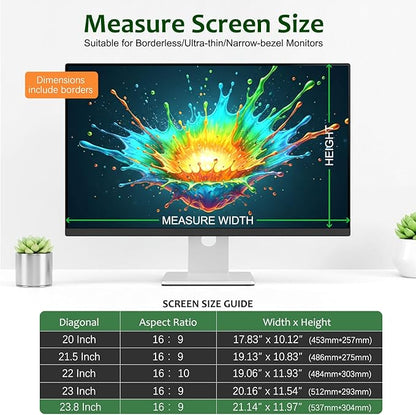 [2-Pack] 23.8 Inch Reusable Nano Bezel Anti-Glare Computer Privacy Screen for Monitor, 16:9 Aspect Ratio, Residue-Free Removable Anti-Spy Filter, Eye Protection Anti-Blue Light Desktop Security Shield
