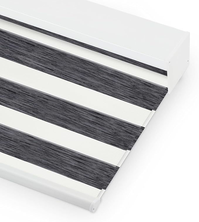 Bringnox Smart Motorized Zebra Roller Blinds - 100% Blackout, Remote Control, Works with HomeKit, Google Home & Alexa via Hub, Custom Size(100% Blackout Rock Black-42)