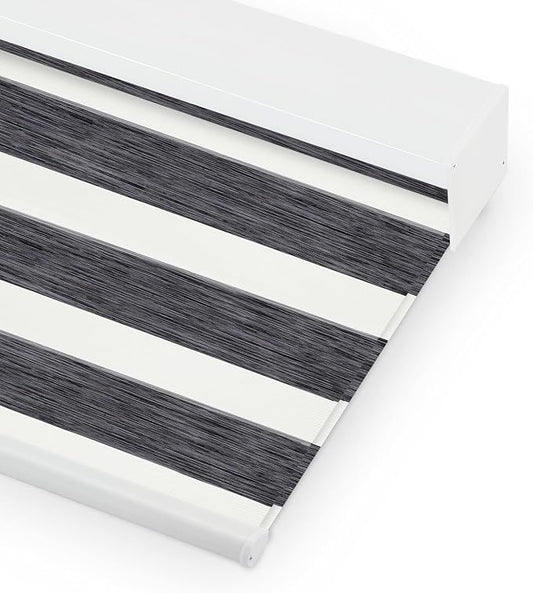Bringnox Smart Motorized Zebra Roller Blinds - 100% Blackout, Remote Control, Works with HomeKit, Google Home & Alexa via Hub, Custom Size(100% Blackout Rock Black-42)