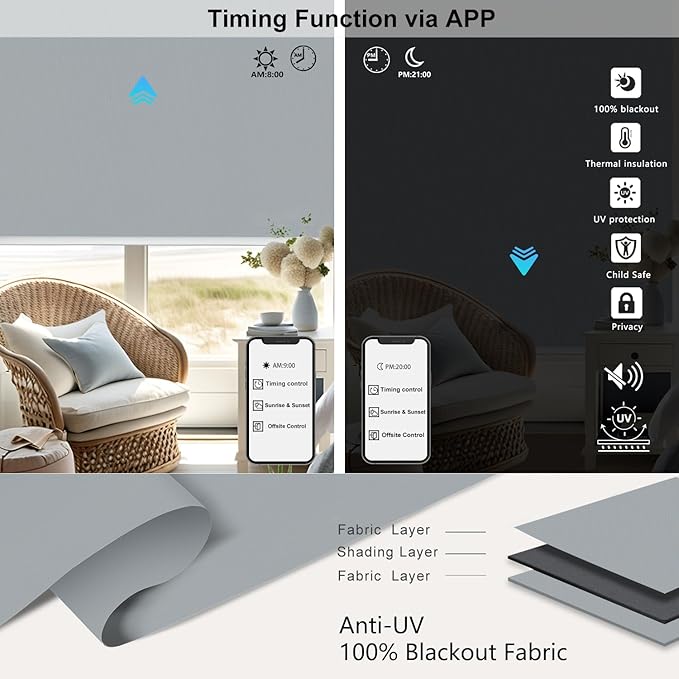 Aprilsmart Motorized Blinds with Remote,Compatible with Apple HomeKit Alexa Google Home- Voice and app Control,Motorized Roller Shades 100% Blackout Custom Size(Vinyl Grey-16)