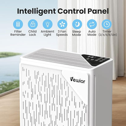Air Purifiers for Home Large Room up to 2535ft², VEWIOR H13 True HEPA Air Cleaner for Bedroom with PM2.5 Display Auto Air Quality Sensor, Fragrance Diffuser for Wildfire Smoke Pet Hair Dust