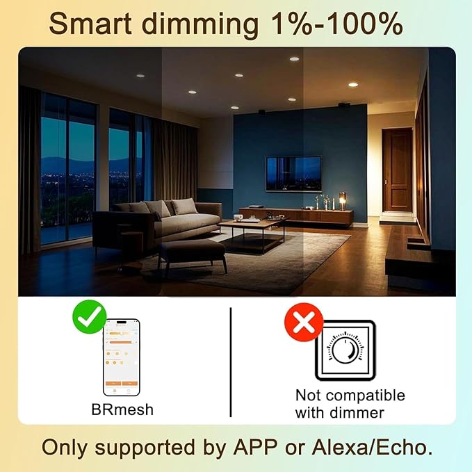 ILC BR30 LED Recessed Can Light Bulbs, Indoor Flood Light Bulb, Bluetooth APP Control, 2700K-6000K Tunable with Sleep/Wake Modes, E26 Base 10W 900LM (70W Equiv.), Fits 5"/6" Recessed Cans, 6 Pack
