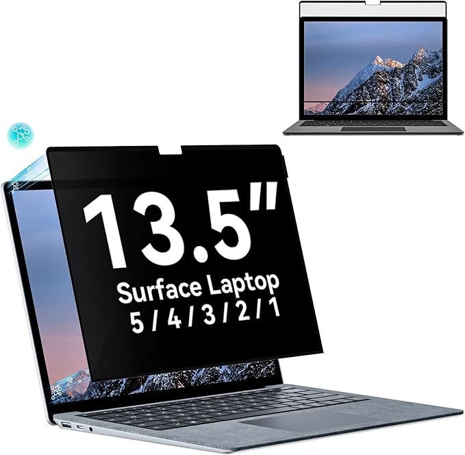 Privacy Filter Compatible with 13.5 Inch Surface Laptop 6/5/4/3/2/1,Easy On/Off Removable Anti-Glare Blue Light Laptop Privacy Screen Black Security Private