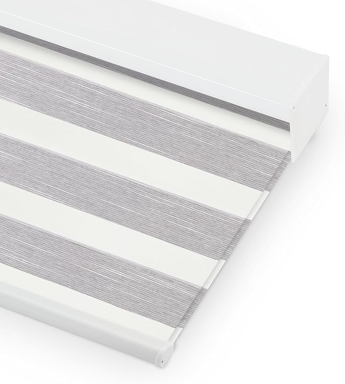 Bringnox Smart Motorized Zebra Roller Blinds - 85% Blackout, Remote Control, Works with HomeKit, Google Home & Alexa via Hub, Custom Size(85% Blackout Wave Grey-36)