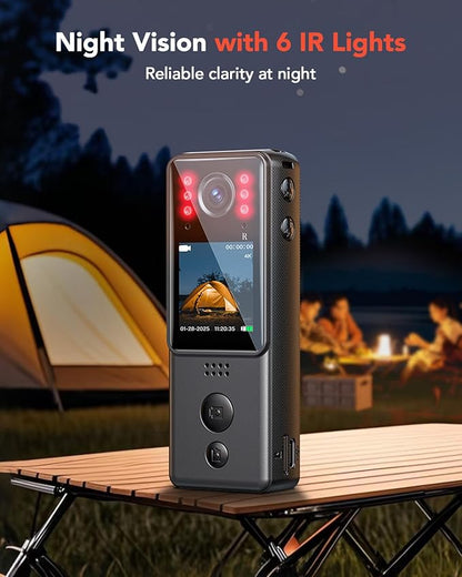 BOBLOV 4K Mini Body Camera with Video and Audio 128G, 2X 1400mAh Batteries& Charging Dock, A29 Body Wearable Camera with Night Vision & Bike Mount for Security, Vlogging, Pet, Cycling, Daily Recording