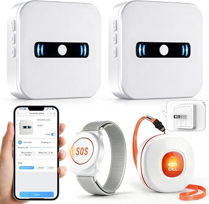 DAYTECH WiFi Caregiver Call Button Calls Phone, 1Button 1 Wrist 2 Receiver | Emergency Button for Seniors with App Alert, 2.4GHz WiFi Only, Senior Alarm Home Care, Bedside Bathroom Use