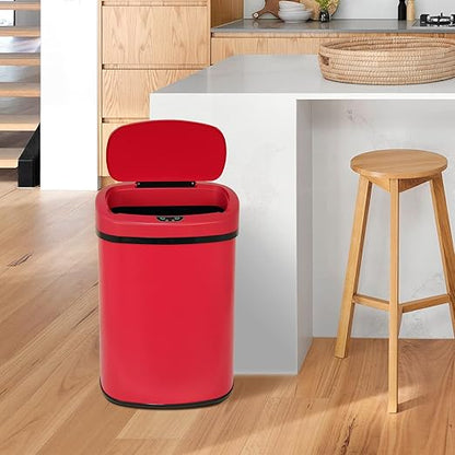 HCY Kitchen Trash Can 13 Gallon Automatic Metal Garbage Can Stainless Steel Waste Bin with Lid Smart for Kitchen,Office,Living Room,Bathroom(Red)