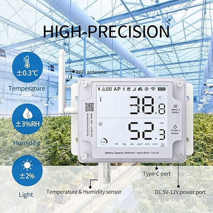 GS1-A Smart WiFi Thermometer Hygrometer, IP65 Temperature & Humidity Data Logger, Device Sharing, Scheduled Reports, Multiple Alerts, Local Deployment, Alexa/IFTTT (2.4GHz WiFi)