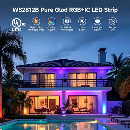 BTF-LIGHTING WS2812B IC RGB LED Strip,UL Listed,Pure Gold Wires,DC5V 3.28FT 60LED 5050SMD,Individually Addressable,Flexible for DIY Chasing Full Color Project,3M Tape,IP30(No Adapter or Controller)