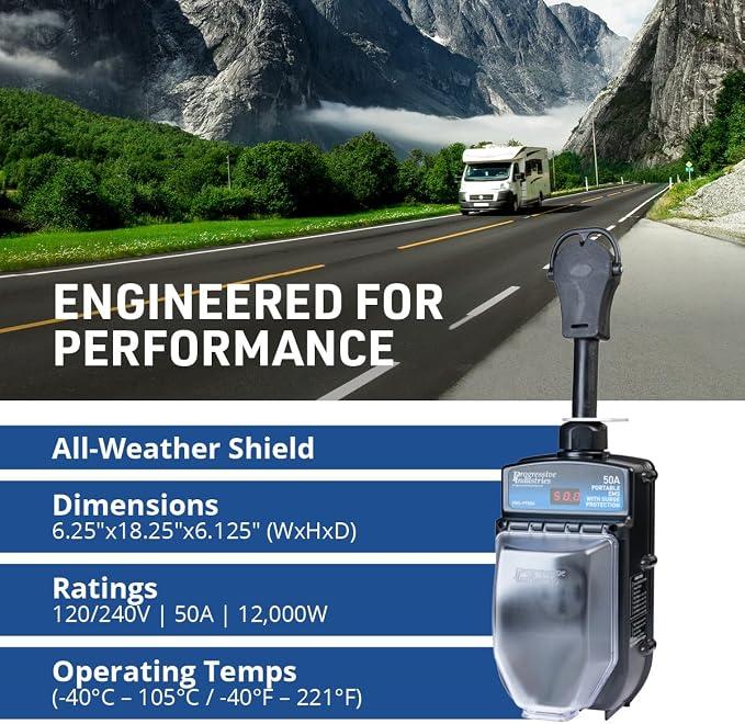 Progressive Industries EMS-PT50X Portable RV Surge Protector, Black, 50 Amp