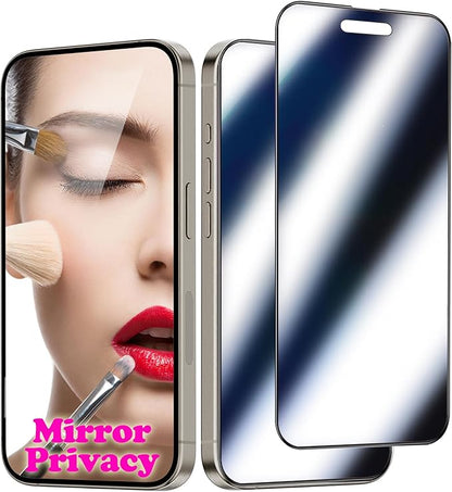 2 Pack Mirror Screen Protector for iPhone 16 Pro Privacy Tempered Glass Mirrored Effect Anti-Spy Easy Installation Frame Full Coverage Shatterproof Anti-Scratch Anti-Bubble (6.3 inch Silver)