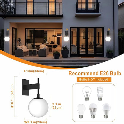 Hyunbae Dusk to Dawn Outdoor Wall Sconces, Modern Exterior Photocell Sensor Front Porch Light, 18.1" Globe Large Outdoor Wall Lighting, Waterproof Outside Lights for House, Doorway, Garage, E26, IP65