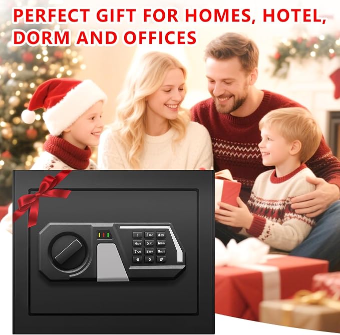 1.3 Cub Small Safes for Home Use Fire and Water Proof, Digital Security Fireproof Safe Box with Combination Lock, Smart Alarm System and Removable Shelf, Fire Safe for Home Documents Valuables