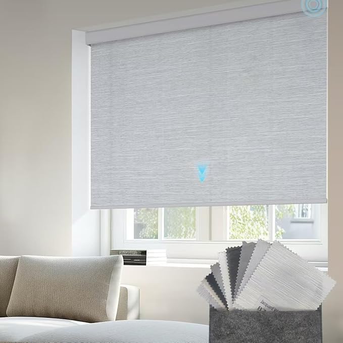 Motorized Light Filtering Shades Compatible with Alexa Google Smart Blinds Automatic Window Shade Remote Control Fabric Samples Polyester