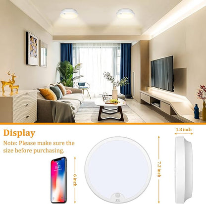 2-Pack Battery Operated Motion Sensor LED Ceiling Lights Indoor, Wireless Flush Mount Light Fixture 3000K in 400LM, Battery Powered Ceiling Lamps for Closet Pantry Laundry Stair(Battery Not Included)