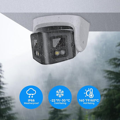 PANOEAGLE 4MP Dual Lens PoE IP Camera Outdoor with 170° Panoramic Wide Angle,Full Color& IR Night Vision,Human Detection,Two-Way Talk, Micro SD Card Slot, IP67, WDR