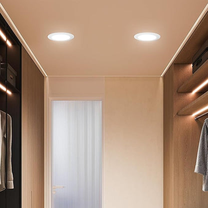 FREELICHT 4 Pack 5/6 Inch 5CCT LED Recessed Can Light with Night Light, 2700K/3000K/4000K/5000K/6000K Selectable Flat Recessed Lighting, 10W=110W, 1000LM, Dimmable Retrofit - ETL & FCC
