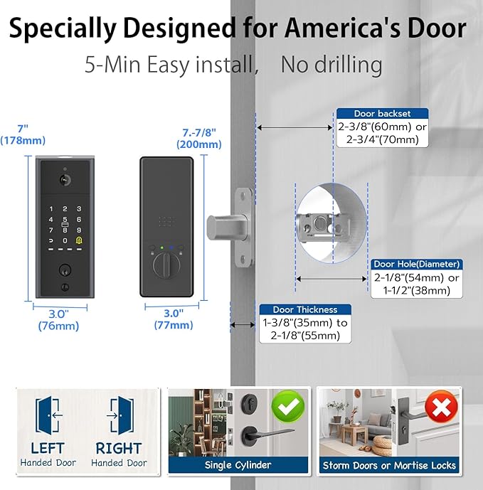 eLinkSmart Smart Door Lock with Camera Built-in WiFi Keyless Entry, Fingerprint Deadbolt with APP Remote Control, Temporary Codes, RFID/NFC, 37wh Battery, Auto Lock Magnetic Sensor, No Drilling