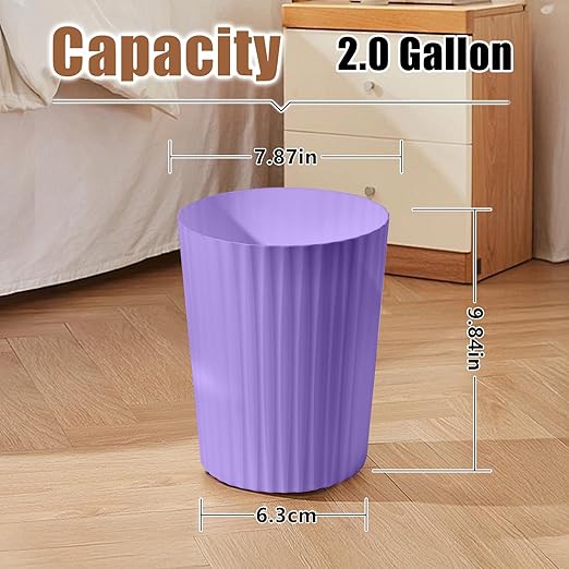 Versatile 2 Gallon Plastic Trash Can - The Compact Bin for Bathroom, Kitchen, or Home Office - Purple