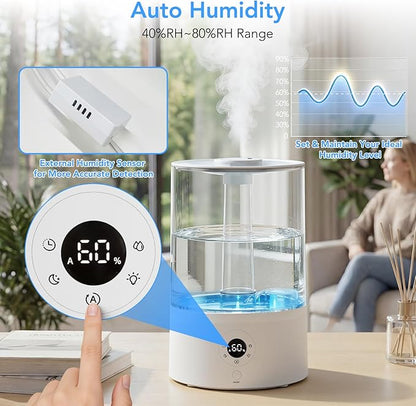 Electactic 3.8L Cool Mist Humidifier, Quiet Ultrasonic Humidifier for Bedroom, Baby Room, Home Office & Plants, 360 Nozzle, 3 Mist Levels, 7-Color Night Light